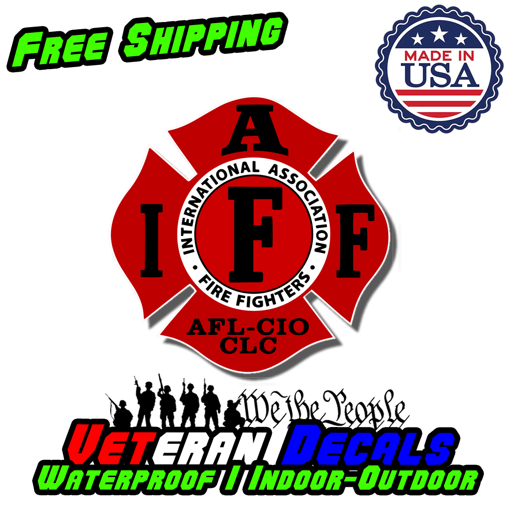 RED Fire Fighters International Association IAFF Vinyl Sticker Decal on a white background, showcasing its vibrant red color and detailed design.